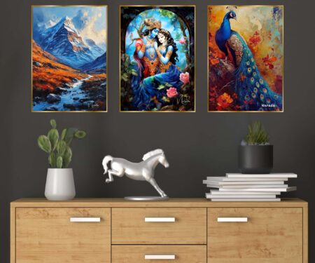 Set of Three Wall Paintings for Wall Dacoration Golden Framed Wall Paintings for Living Room & Bedroom Wall Art for Home Decoration & Office Wall Décor (18x12 inch CH-GD3-1)