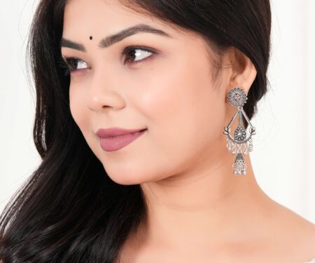 Women's Handmade Traditional Jhumki With Moon Chandbali Design Ethnic Wedding Wear Earrings For Women