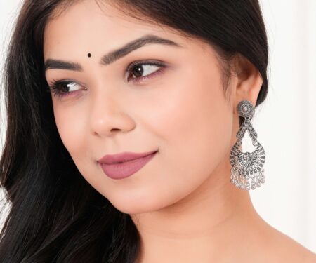 Women's Traditional Silver AZ838-OXidised Chandbali Ethnic Design Jhumka/Jhumki Earrings for Women