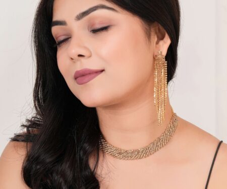 Women's Indo-Western Drop Dangles Earring With Necklace For Women Fashion Jewellery for women Artificial Earrings and Necklace For women (Golden)
