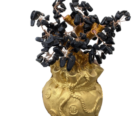 Crystal Tree Decor Natural Crystal Money Tree Ornament with Base for Good Luck, Wealth& Prosperity- Home Office Decor Spiritual Gift (Black)