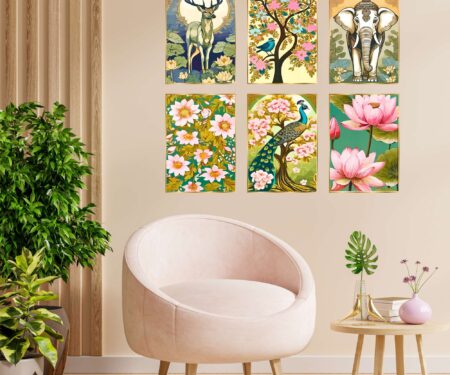 Set of Six Wall Paintings for Wall Dacoration Golden Framed Wall Paintings for Living Room & Bedroom Wall Art for Home Decoration & Office Wall Décor (17x13 inch CH-GD6-7)