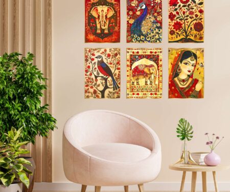 Set of Six Wall Paintings for Wall Dacoration Golden Framed Wall Paintings for Living Room & Bedroom Wall Art for Home Decoration & Office Wall Décor (17x13 inch CH-GD6-8)