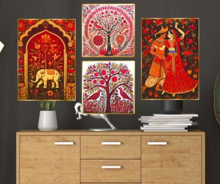 Set of Four Wall Paintings for Wall Dacoration Golden Framed Wall Paintings for Living Room & Bedroom Wall Art for Home Decoration & Office Wall Décor (13x10 inch CH-GD4-3)