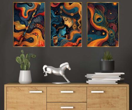 Set of Three Wall Paintings for Wall Dacoration Golden Framed Wall Paintings for Living Room & Bedroom Wall Art for Home Decoration & Office Wall Décor (24x18 inch CH-GD3-3)