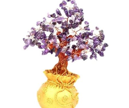 Crystal Tree Decor Natural Crystal Money Tree Ornament with Base for Good Luck, Wealth& Prosperity- Home Office Decor Spiritual Gift (Violet)
