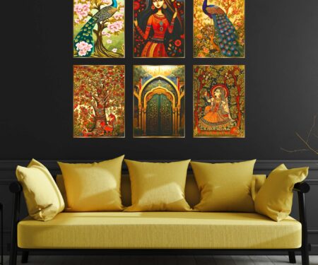 Set of Six Wall Paintings for Wall Dacoration Golden Framed Wall Paintings for Living Room & Bedroom Wall Art for Home Decoration & Office Wall Décor (17x13 inch CH-GD6-2)