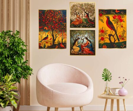 Set of Four Wall Paintings for Wall Dacoration Golden Framed Wall Paintings for Living Room & Bedroom Wall Art for Home Decoration & Office Wall Décor (13x10 inch CH-GD4-13)