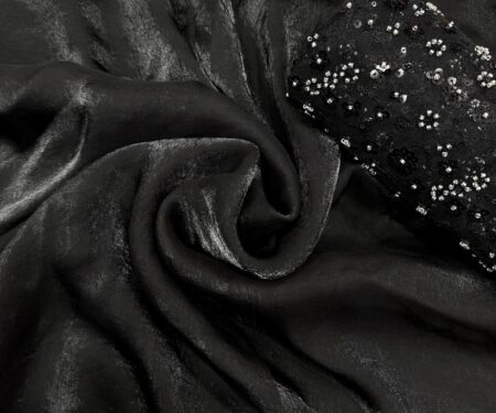 Women's Classic Black Shimmer Saree with All-Over Sequin Embellished Blouse Piece