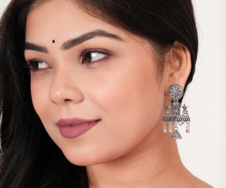 Women's Indian Traditional AZ838-OXidised Silver Earrings For Women | Doli Wedding Theme Jumka Wedding Wear
