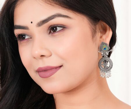 Earrings For Women AZ838-OXidised Traditional Radha Krishna | Silver Beads Ethnic Jhumka/Jhumki
