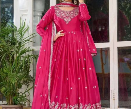 Women's American Silk Sequence Embroidery Long Anarkali Kurti Gown With Dupatta