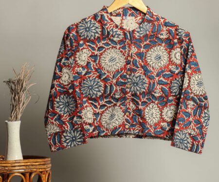 Hand Block Print Cotton Shirt for Women ? Floral Printed Button-Down Top with Full Sleeves