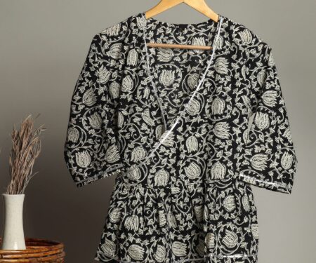 Handmade Block Print Cotton for Women ? Ethnic Floral Printed Top with Long Sleeves