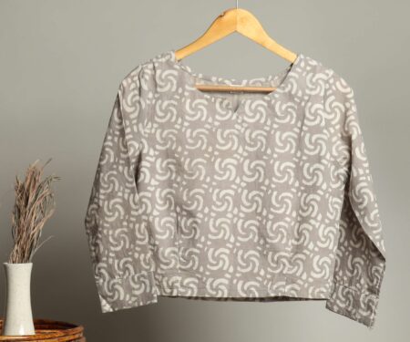 Handmade Block Print Cotton for Women ? Ethnic Floral Printed Top with Long Sleeves
