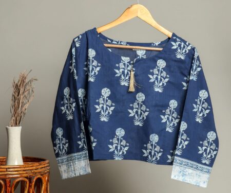 Handmade Block Print Cotton for Women ? Ethnic Floral Printed Top with Long Sleeves