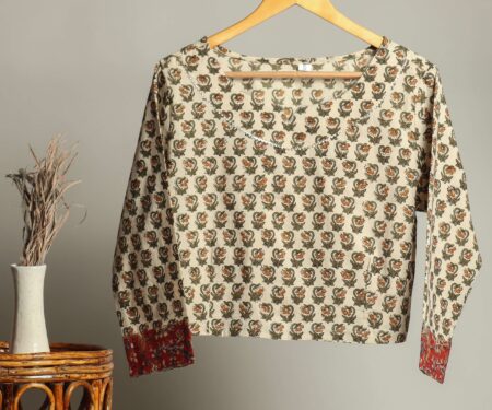 Handmade Block Print Cotton for Women ? Ethnic Floral Printed Top with Long Sleeves