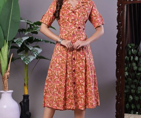 Women's MultiColor Velvet Floral Printed Fit & Flare Dress