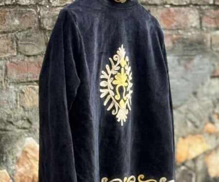 Womens Black Velvet Embroidered Jacket with Floral Design